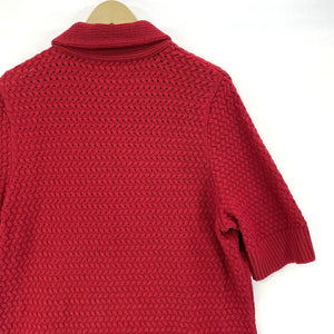 Chaps Women's Button Cardigan Sheer Knit Sweater Top Pockets Vtg Red Size L