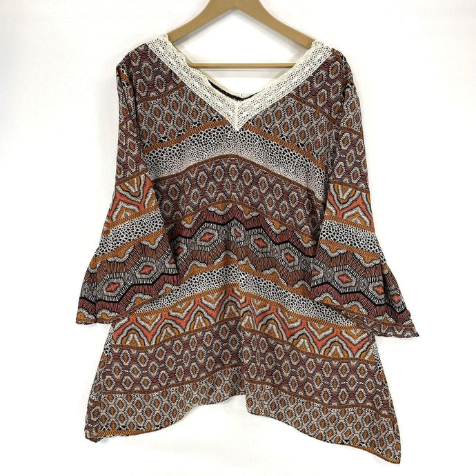 Cato Women's Boho Tunic Tribal Stripes Orange Size14W