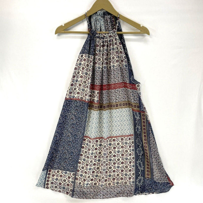 Pink Owl Women's Boho Dress Light Flowy Hippie Patchwork Blue Orange Size S