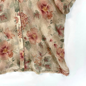 Alfred Dunner Women's Sheer Blouse Floral Vtg Made USA Beige Pink Size 24W