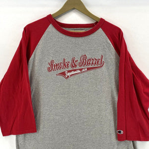 Champion Men's Raglan Baseball Shirt Smoke & Barrel Single Malt Gray Red Size XL