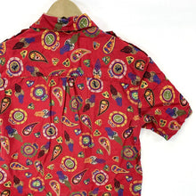 Leslie Fay Women's Button Up Blouse Paisley Tribal Geometric Vtg Red Size 4