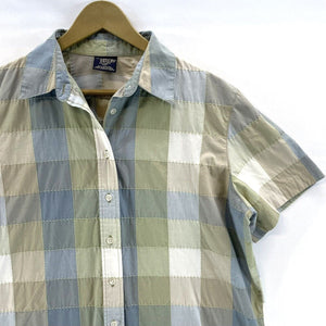 Allison Daley Women's Button Up Blouse Checkered Stitching Blue Green Size 14P