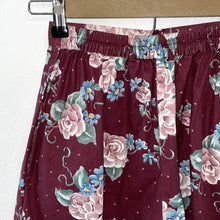 Handmade Women's High Waist Shorts Light Floral Pockets Vtg Maroon Red Size XS