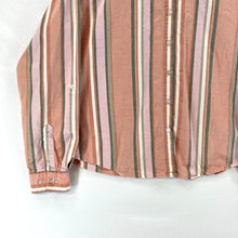 Women's Button Up Blouse Lightweight Beach Outdoor Striped Coral Pink Size L