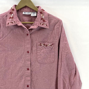 Blair Women's Button Up Shirt Floral Stitching Lightweight Vtg Y2K Pink Size L