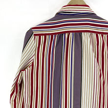 Pykettes Women's Striped Blouse Light Button Up Pleated Vtg Purple Red Size 12