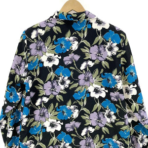 Women's Black Ribbed Floral Shirt M