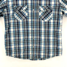 US Expedition Men's Button Up Shirt Western Workwear Plaid Blue White Size L