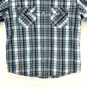 US Expedition Men's Button Up Shirt Western Workwear Plaid Blue White Size L