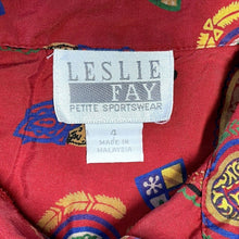 Leslie Fay Women's Button Up Blouse Paisley Tribal Geometric Vtg Red Size 4