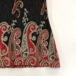 Papillon Women's Knit Sweater Dress Boho Hippie Paisley Red Gray Size S