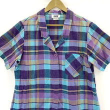 Lucia Women's Plaid Button Blouse Lightweight Made USA Vtg Blue Purple Size L