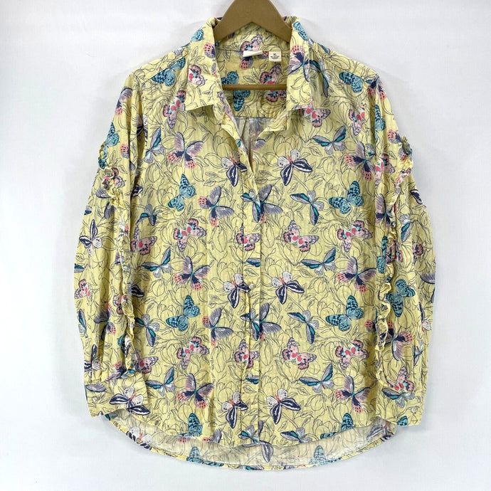 Westbound Women's Butterfly Blouse Lightweight Button Up Floral Yellow Size XL