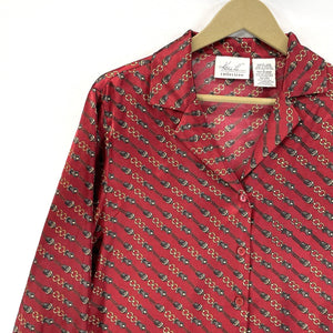 Kathie Lee Women's Blouse Flowy Lightweight Button Up Chain Buckle Red Size L