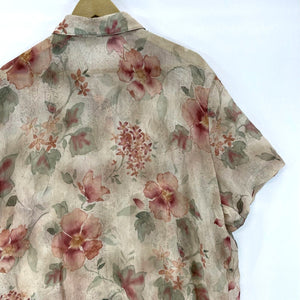 Alfred Dunner Women's Sheer Blouse Floral Vtg Made USA Beige Pink Size 24W