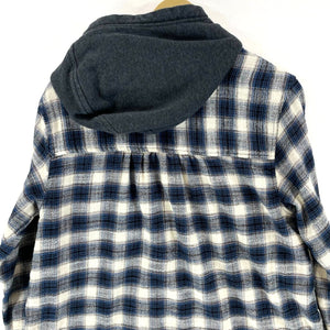 American Eagle Women's Hoodie Button Up Flannel Tunic Grunge Plaid Blue Size S