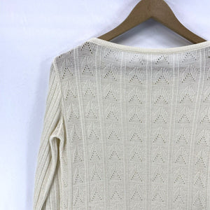 Garland Women's Sheer Sweater Herringbone Arrow Knit Lightweight Beige Size S