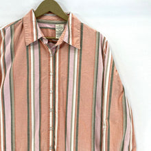 Women's Button Up Blouse Lightweight Beach Outdoor Striped Coral Pink Size L