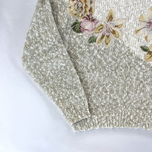 Penbrooke Lane Women's Knit Sweater Cozy Soft Pearl Flower Vtg Beige Size L