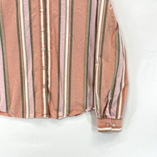 Women's Button Up Blouse Lightweight Beach Outdoor Striped Coral Pink Size L