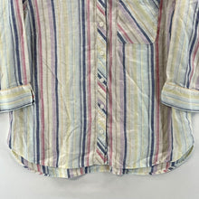 Chico's Women's Linen Blouse Striped Button Up Tunic Flowy Lightweight Size 1