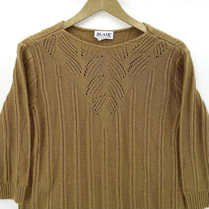 Blair Women's Knit Top Ribbed Lightweight Sweater Cozy VTG Camel Brown Size M