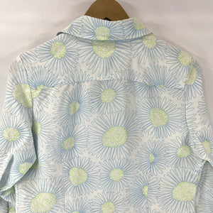 DinaK Women's Button Up Blouse Lightweight Retro Floral Blue Green Size M