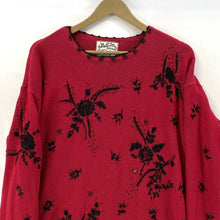 Heirloom Collectibles Women's Knit Sweater Tunic Floral Beaded Vtg Red Size M