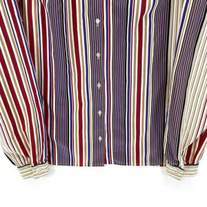 Pykettes Women's Striped Blouse Light Button Up Pleated Vtg Purple Red Size 12