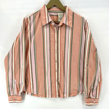 Women's Button Up Blouse Lightweight Beach Outdoor Striped Coral Pink Size L