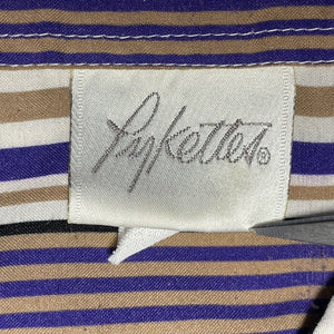 Pykettes Women's Striped Blouse Light Button Up Pleated Vtg Purple Red Size 12