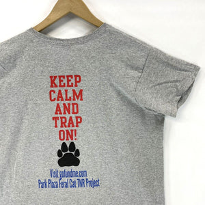 Gildan Women's T Shirt Feral Cat Project Keep Calm Trap On Souvenir Gray Size L