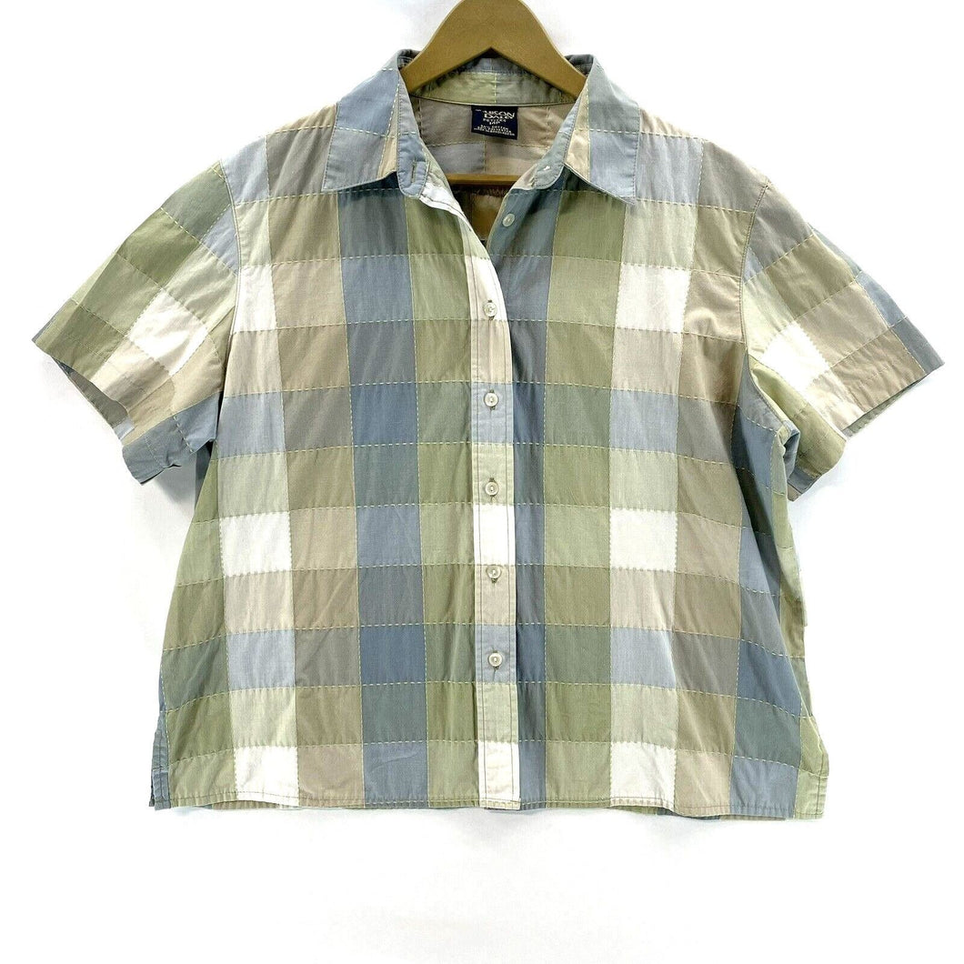 Allison Daley Women's Checkered Button Up Blouse Blue Green Size14P