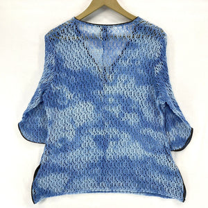 Bisou Bisou Women's Flowy Blouse Sheer Knit Cover Up Keyhole Neck Blue Size XL