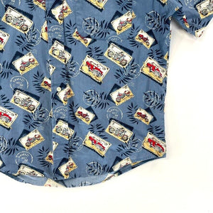 Natural Issue Men's Button Up Shirt Hawaiian Motorcycle Car Stamp Blue Size S