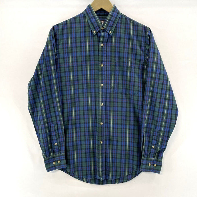 McGregor Classics Men's Button Up Shirt Lightweight Vtg Plaid Blue Green Size S