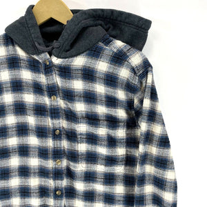 American Eagle Women's Hoodie Button Up Flannel Tunic Grunge Plaid Blue Size S