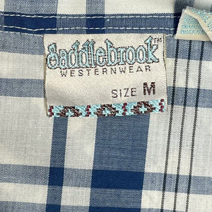 Saddlebrook Men's Button Up Shirt Western Pearl Snap Plaid Blue White Vtg Size M