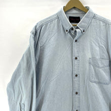 Sportex Men's Denim Button Up Shirt Distressed Workwear Vtg Blue Size XL