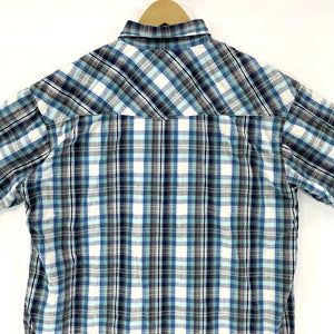 US Expedition Men's Button Up Shirt Western Workwear Plaid Blue White Size L