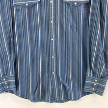 Bit & Bridle Men's Striped Button Down Shirt Pearl Snap Western Blue Size L