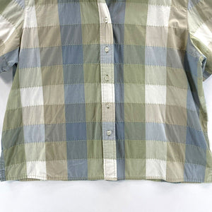 Allison Daley Women's Button Up Blouse Checkered Stitching Blue Green Size 14P