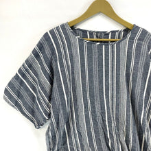 Women's Boho Beach Blouse Tie Waist Lightweight Striped Blue White Size M