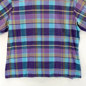 Lucia Women's Plaid Button Blouse Lightweight Made USA Vtg Blue Purple Size L