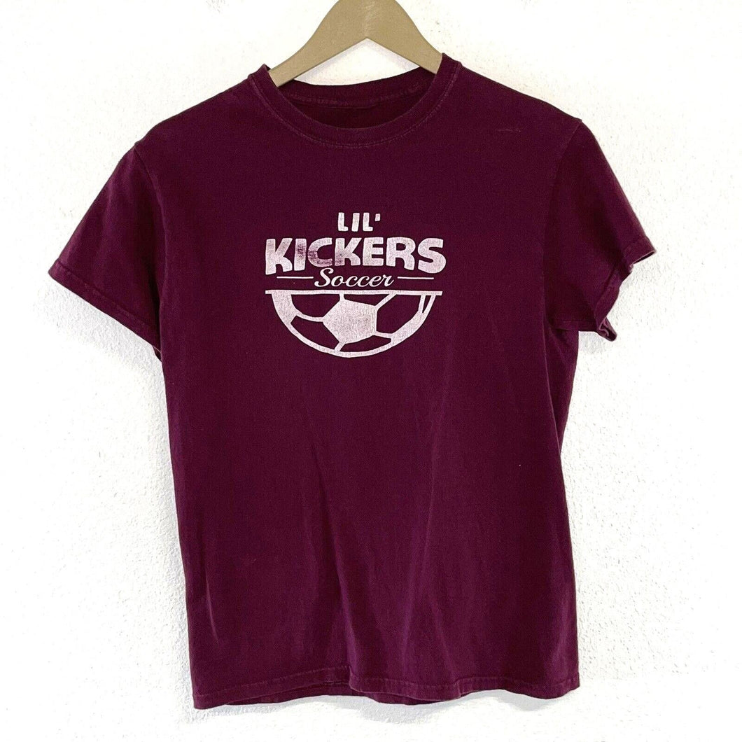 Vintage Women's Graphic T Shirt Lil Kickers Soccer 90's Maroon Red Size S