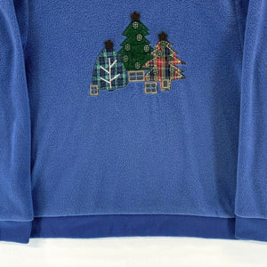 Alia Women's Layered Fleece Sweater Christmas Tree Stitching Blue Size L