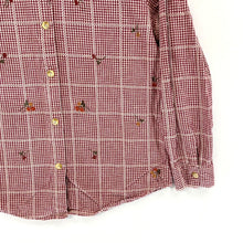 Premier Intl Women's Button Up Shirt Floral Embroidery Gingham Plaid Red Size M