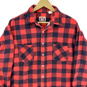 American Edition Men's Button Up Shirt Made USA Plaid Flannel Black Red Size XL