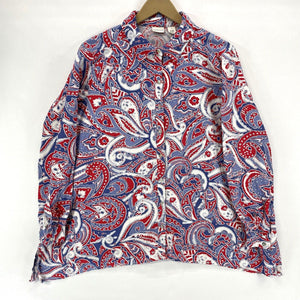 Westbound Women's Button Up Linen Blend Flowy Tunic Paisley Blue Red Size L